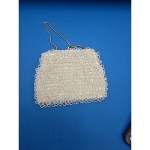 Vtg Beaded Sequence White Clutch Evening Bag Purse Jazz Flapper Club Wedding